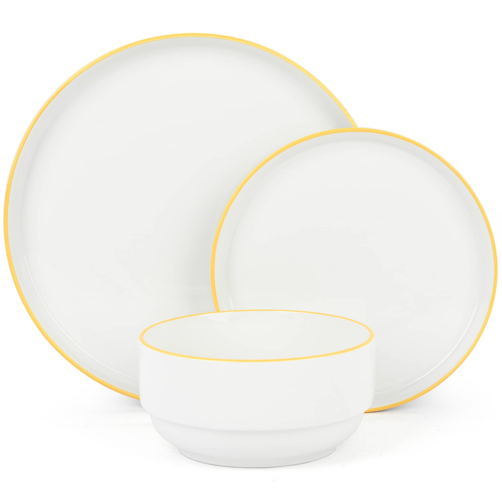 Waterside Yellow Rim White Stackable 12 Piece Dinner Set Image 3