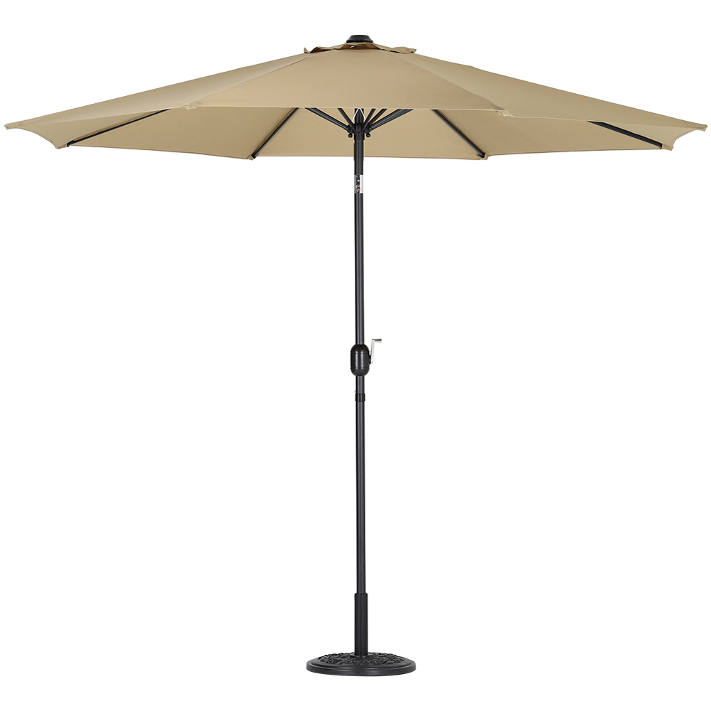 Living and Home Beige Round Crank Tilt Parasol with Floral Round Base 3m Image 1