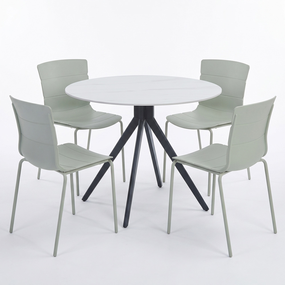 Core Products Aspen Bali 4 Seater Sintered Stone Plastic Round Dining Set Sage Green Image 2