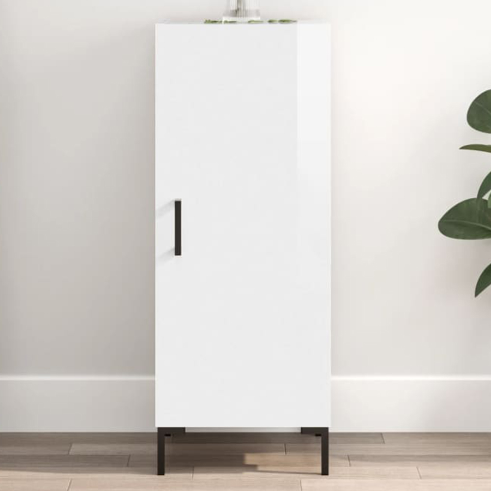 vidaXL Single Door High Gloss White Narrow Sideboard Image 1