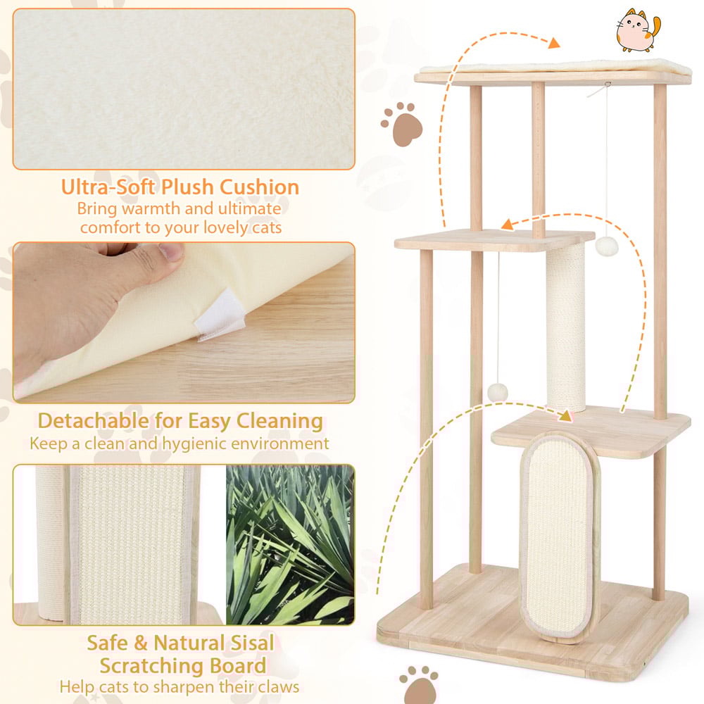 Costway 4 Tier Oak Wood Cat Tree with Beech Post 126cm Image 5