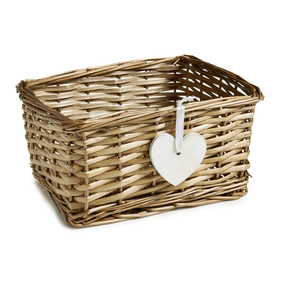 Wilko Wicker Storage Basket with Wooden Heart Detail Image 1