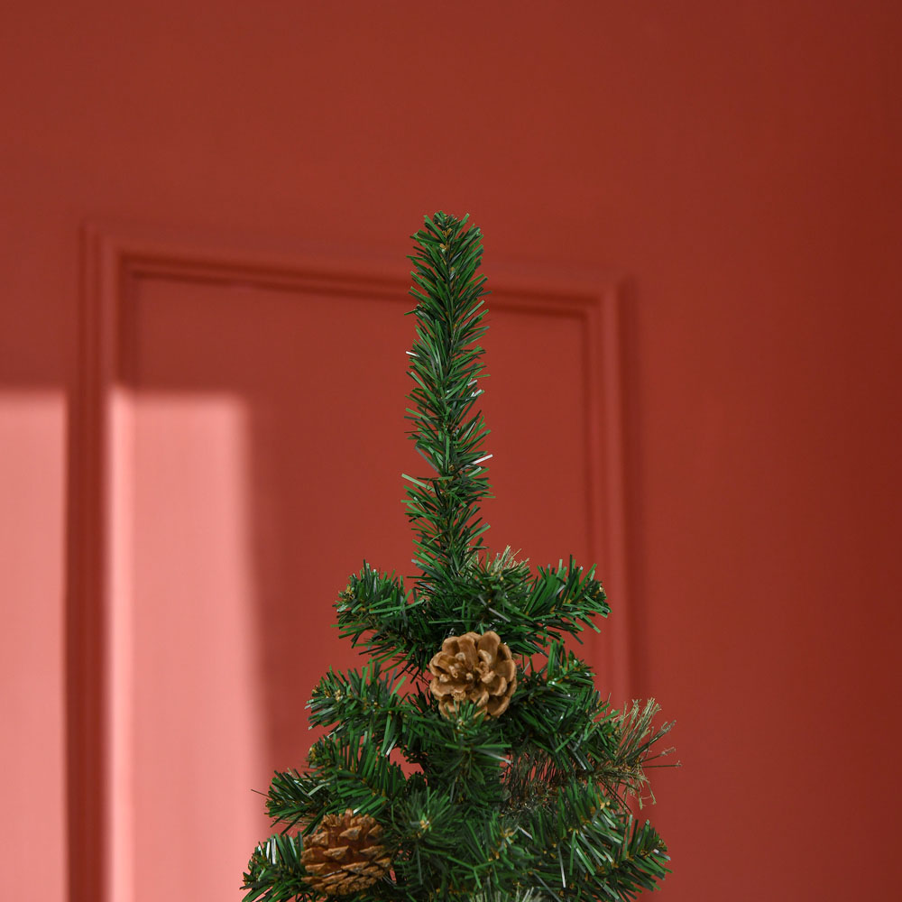 Everglow Pencil Slim Green Artificial Christmas Tree with Pine Cones 6.5ft Image 3