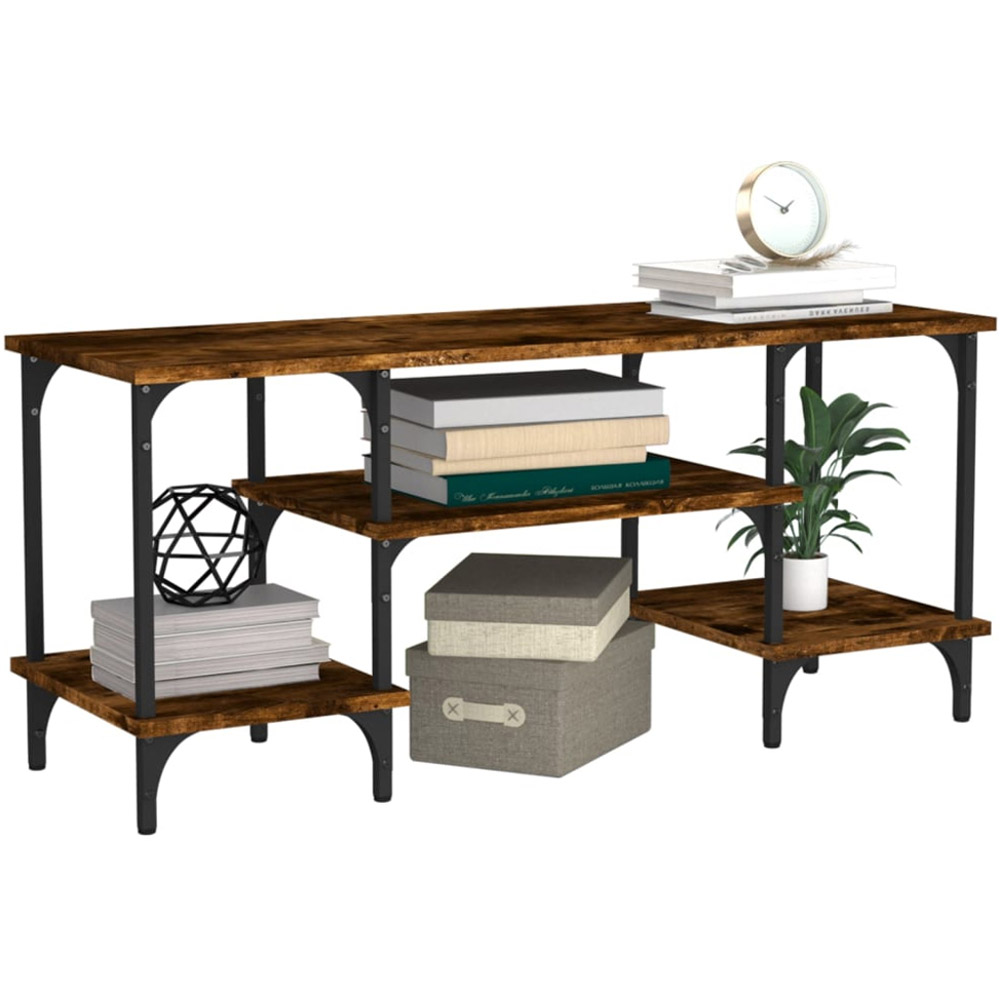 vidaXL 3 Open Shelf Smoked Oak TV Cabinet with Adjustable Legs Image 4