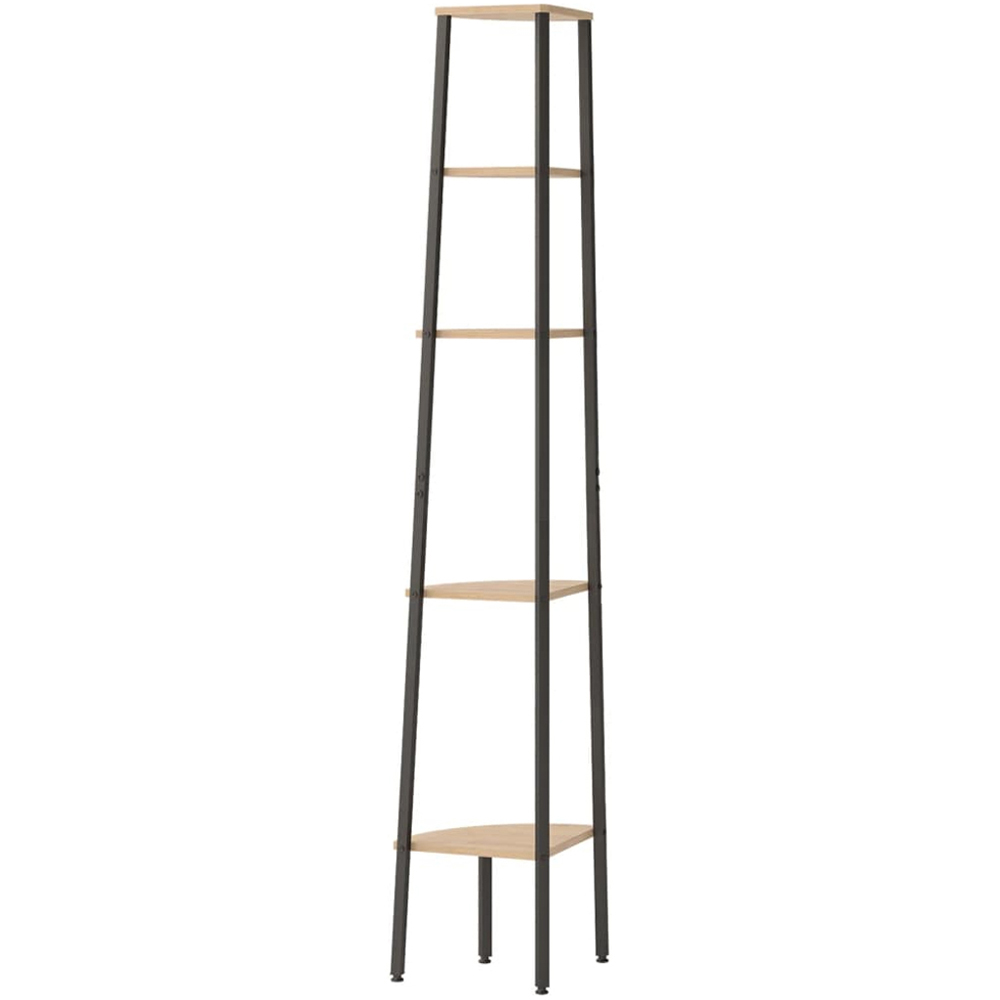vidaXL 5-Tier Light Brown and Black Corner Shelf Image 3