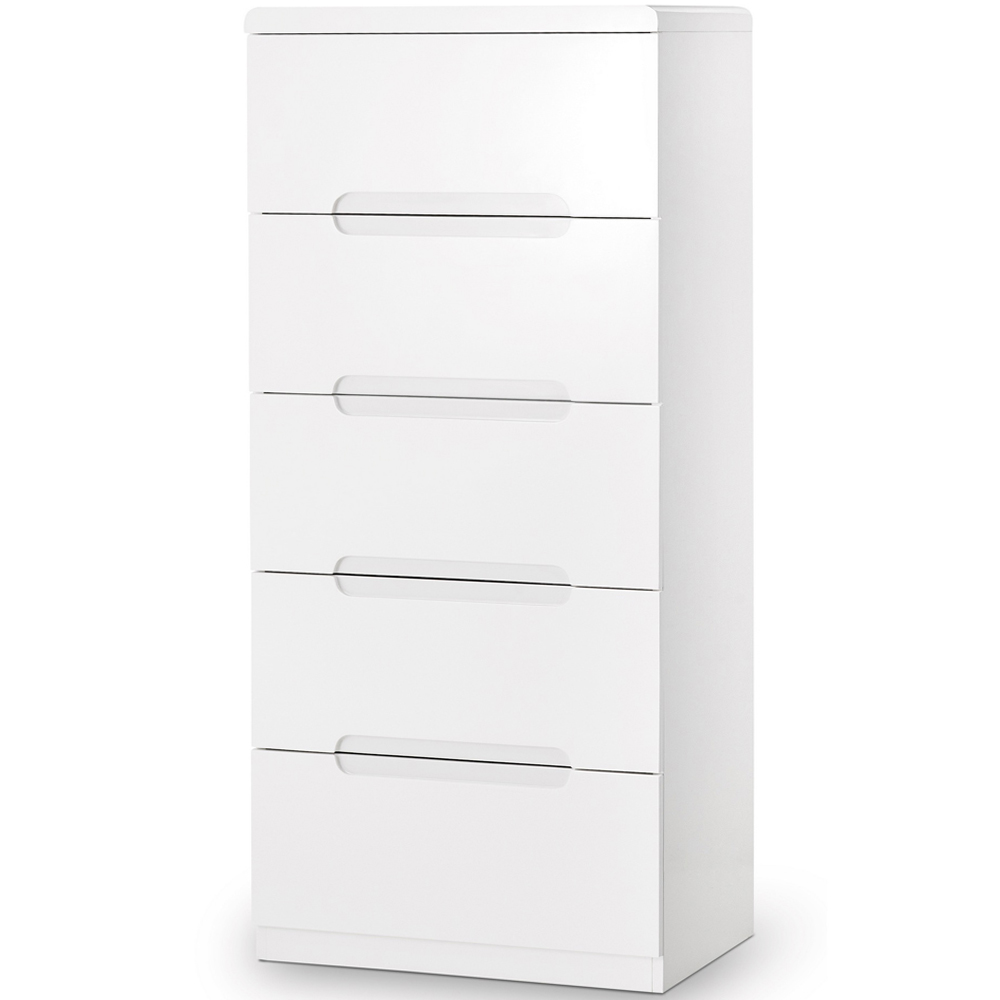 Julian Bowen Manhattan 5 Drawer White Narrow Chest of Drawers Image 2