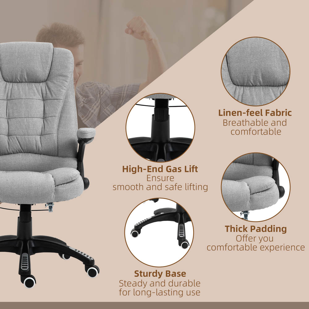 Portland Light Grey Linen Swivel Massage Recliner Office Chair Image 6