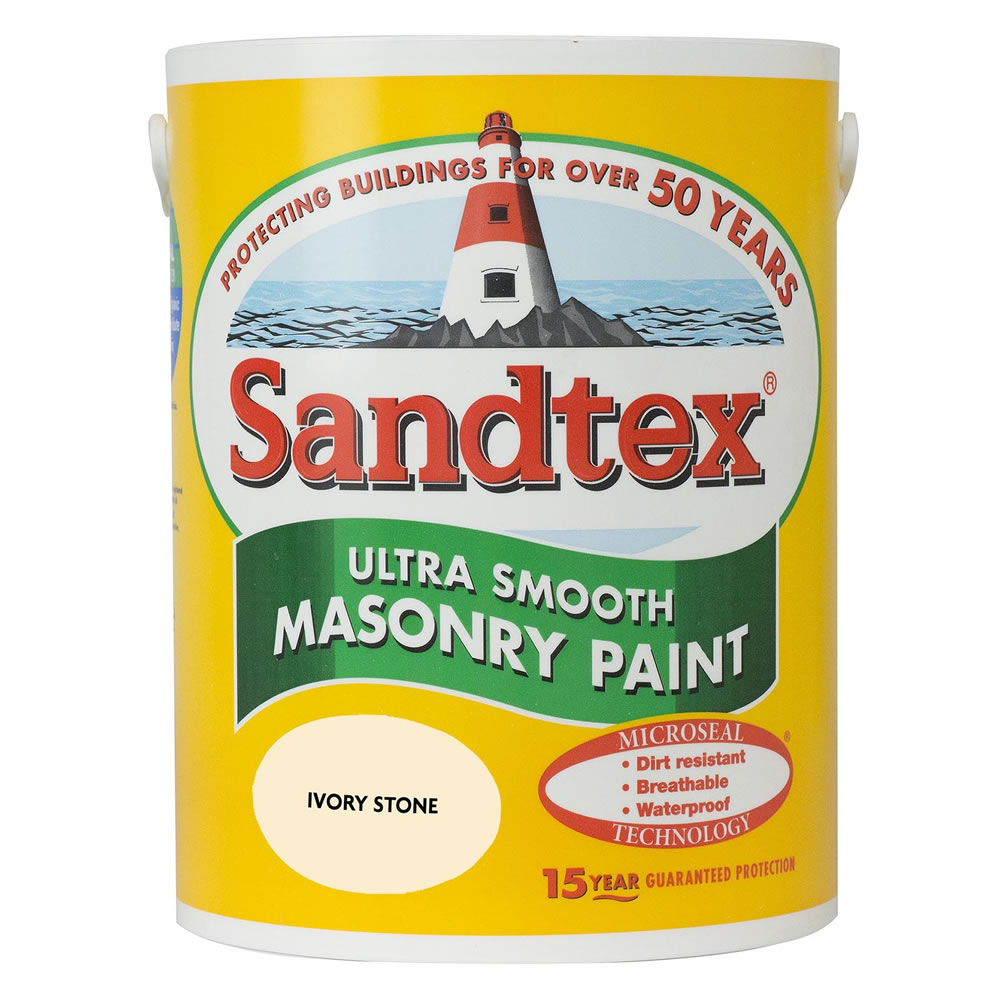 Sandtex Ivory Stone Ultra Smooth Masonry Paint 5L Image 1