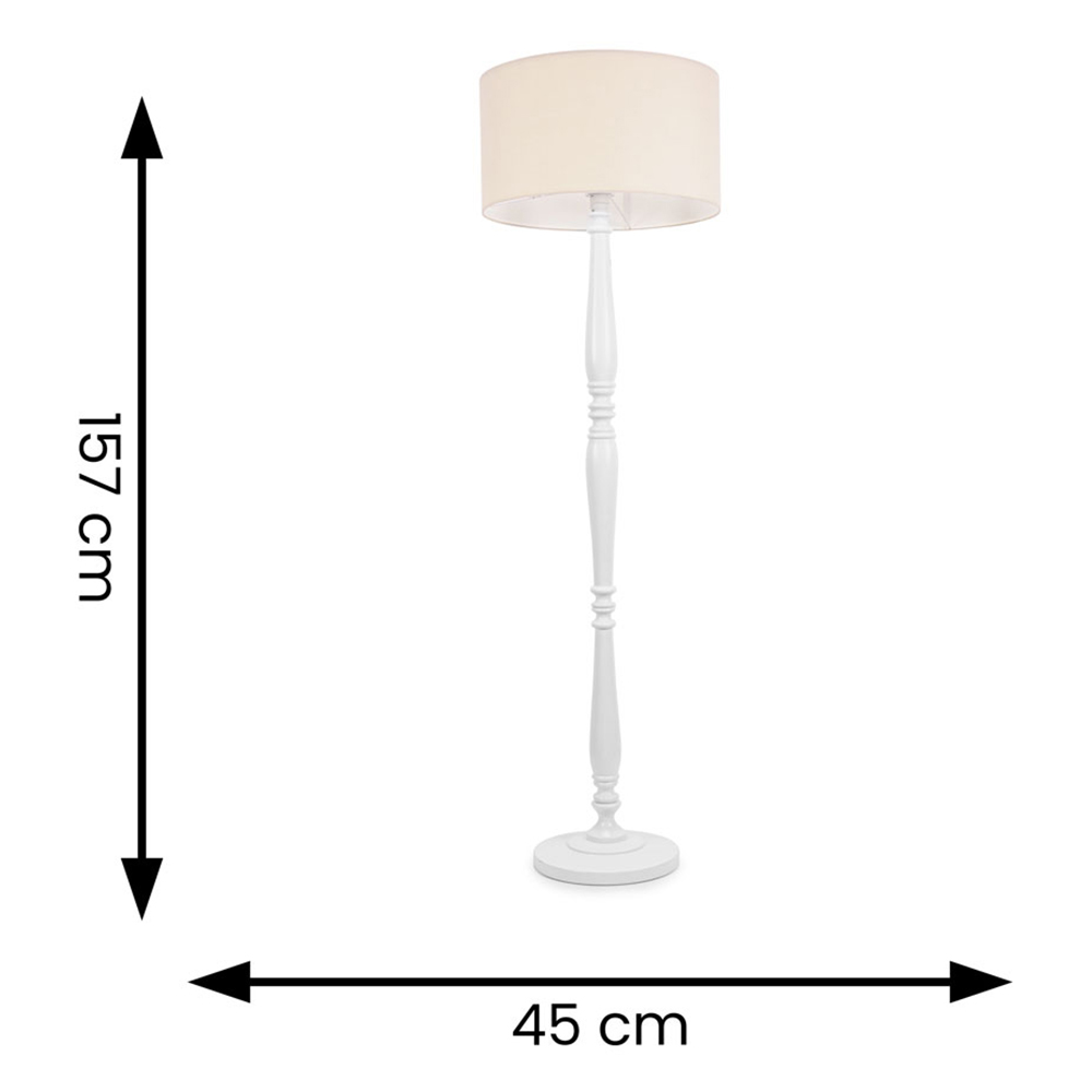 ValueLights Victoria Natural Fabric Drum Shade White Wood Traditional Stem LED Floor Lamp Image 6