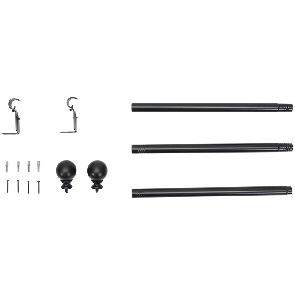 Living and Home 71-122cm Glossy Black Telescopic Curtain Pole with Brackets and Ball Finials Image 1