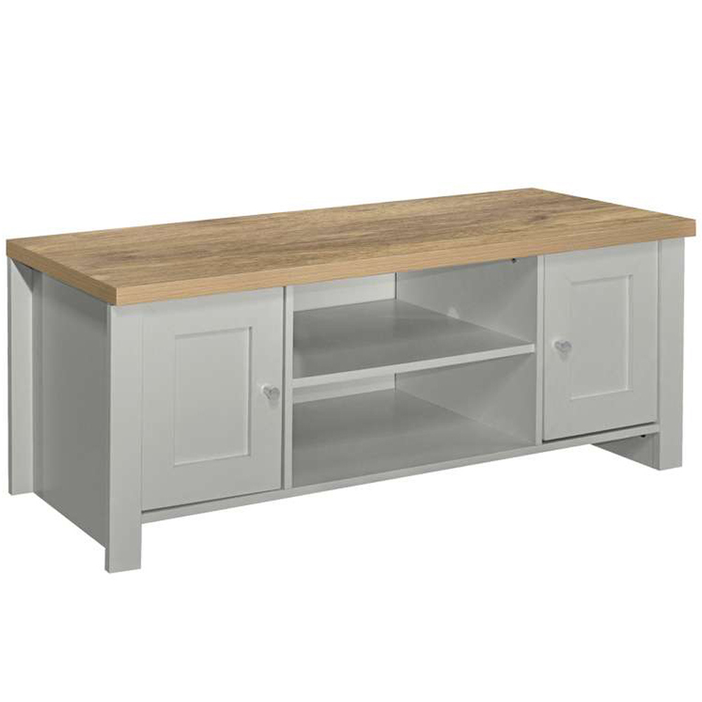 Highgate 2 Door 2 Shelf Grey Oak Large TV Unit Image 2