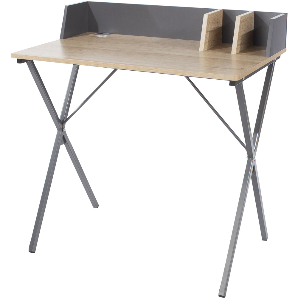 Luxe Study Loft Cross Legs Home Office Study Desk Oak Effect and Grey Image 2