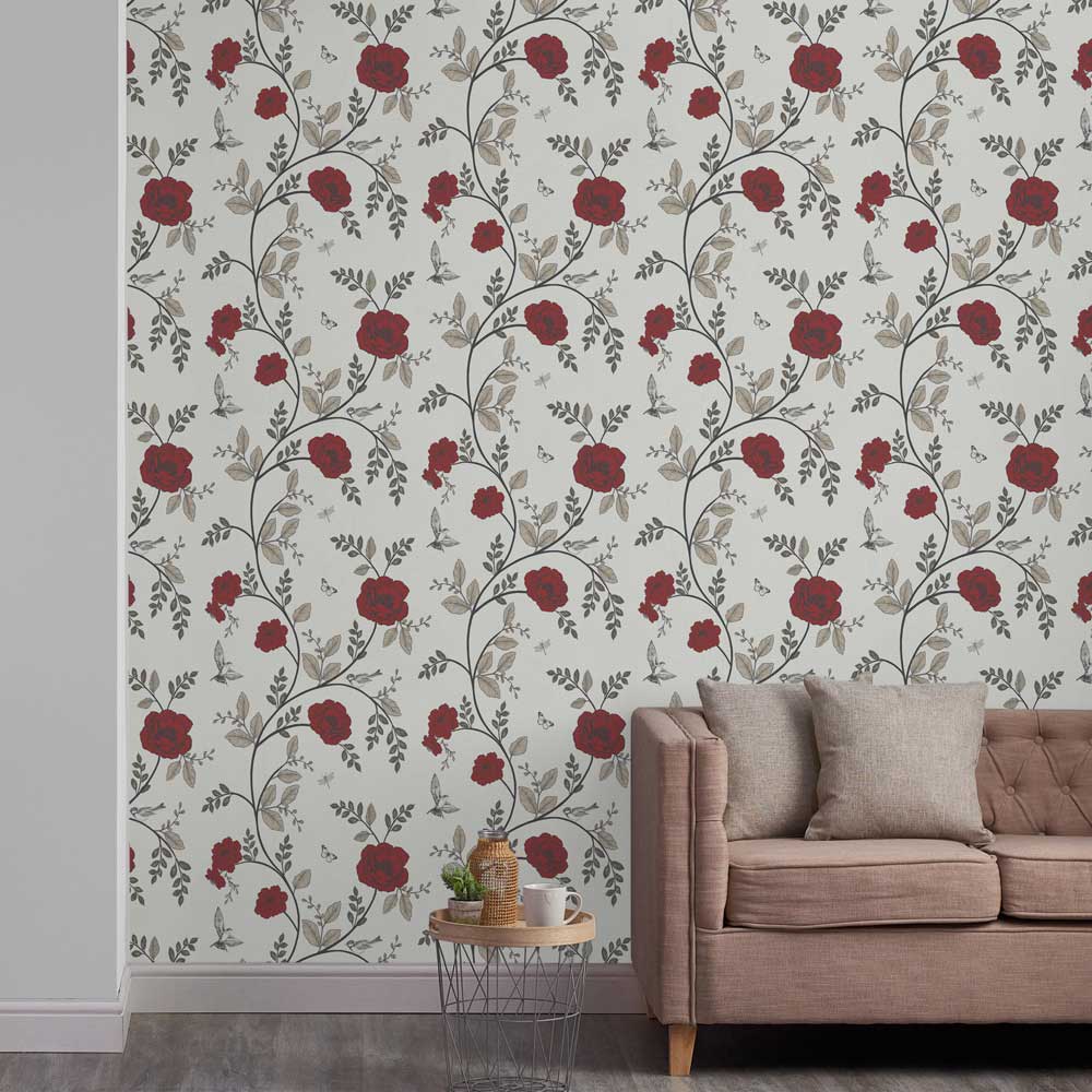 Wilko Rosanna Floral Red Wallpaper Image 3