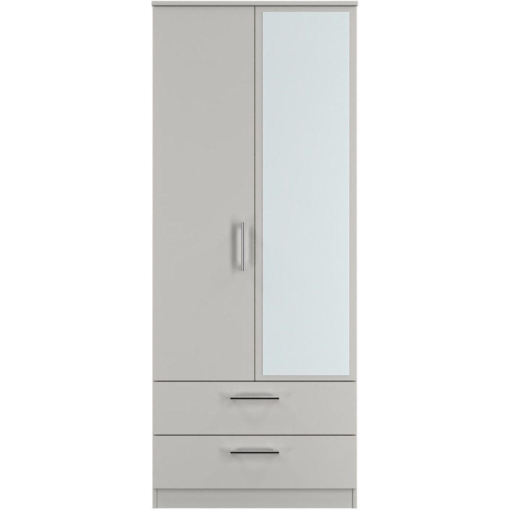 Crowndale Devon 2 Drawer Grey Matt Double Wardrobe with Mirror Door Ready Assembled Image 3