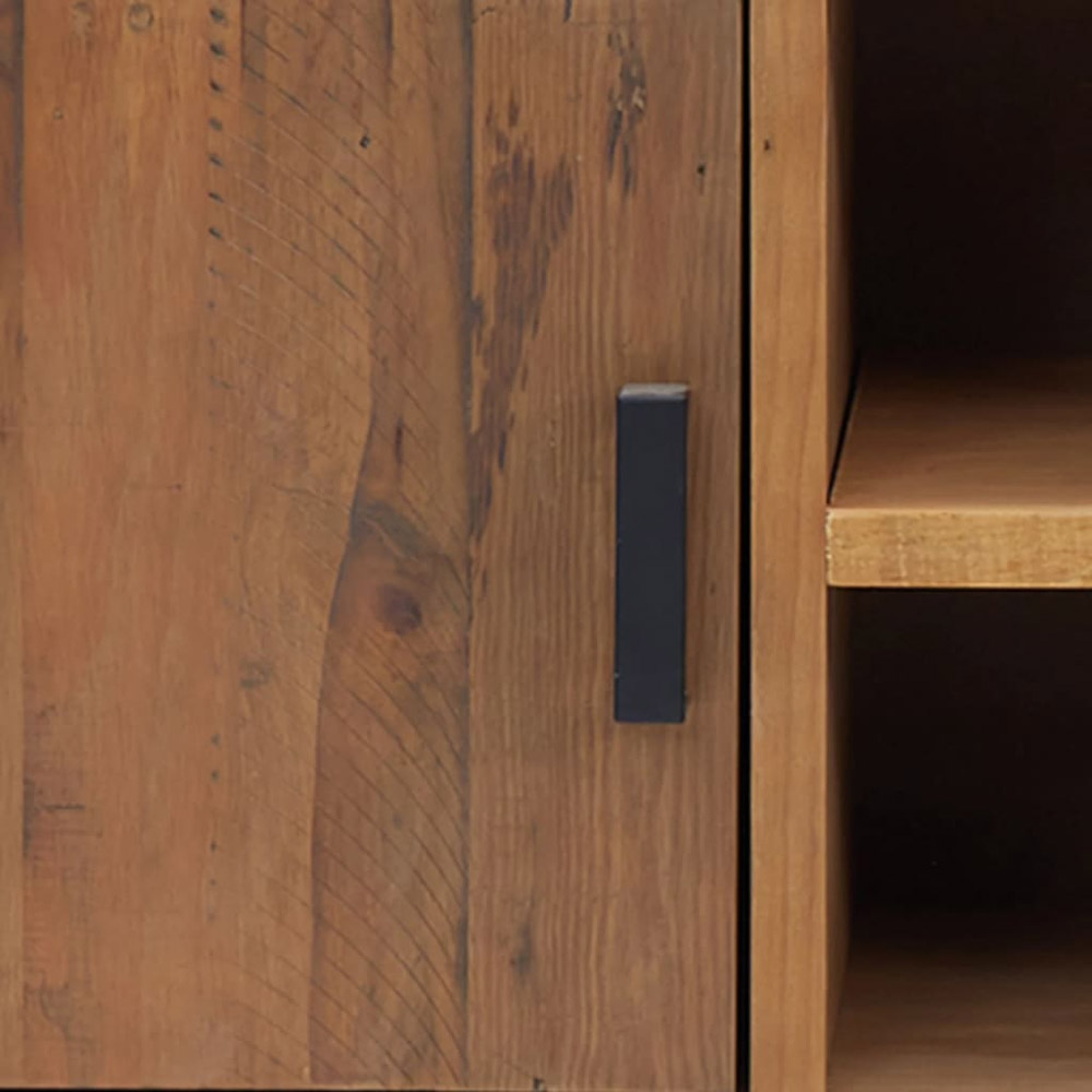 vidaXL 2 Door 2 Open Shelf Brown Solid Pinewood TV Cabinet with Black Metal Legs Image 6