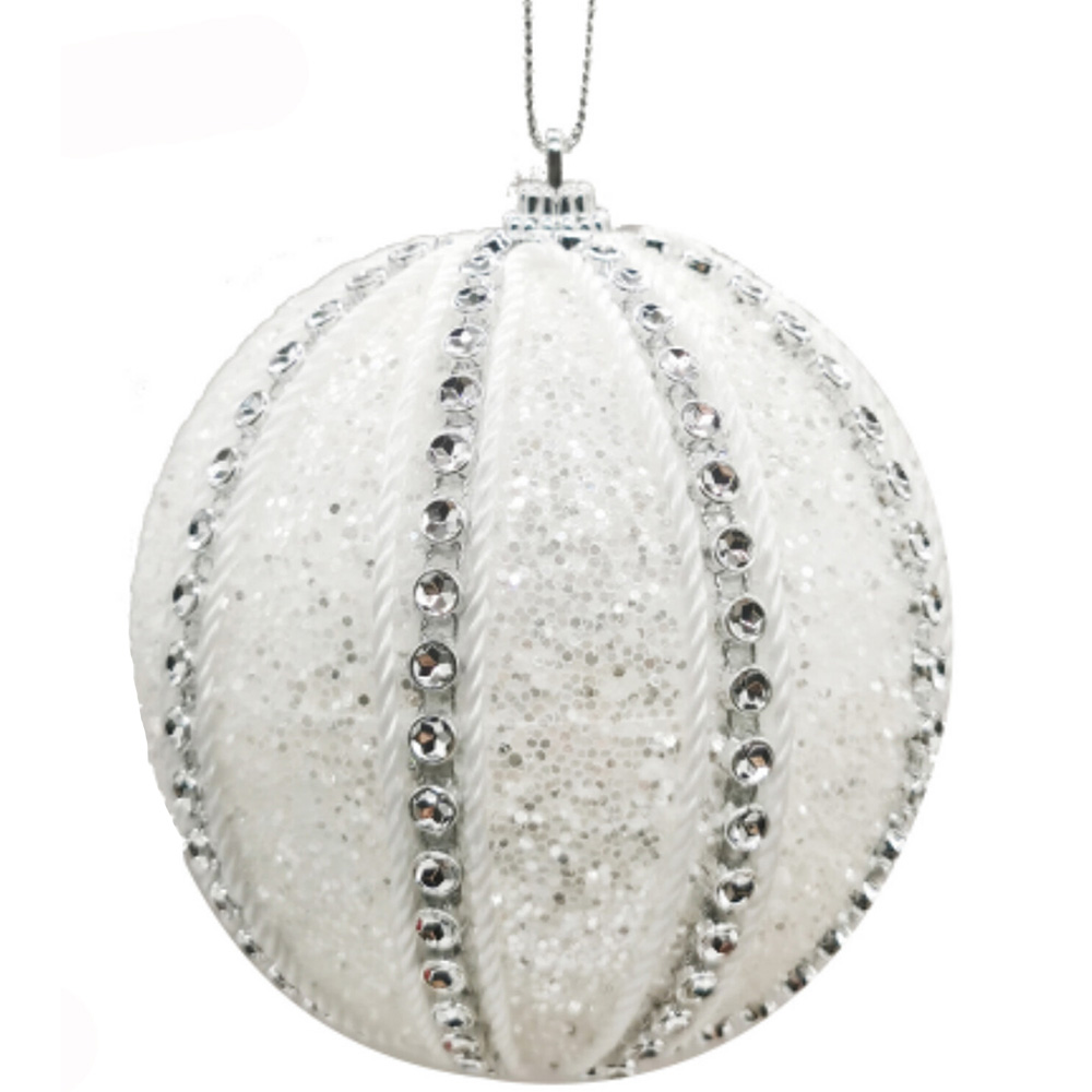 Single Frosted Fairytale White and Silver Jewelled Bauble in Assorted styles Image 3