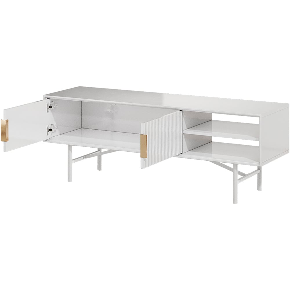 H&O Direct 2 Door 2 Shelf White Striped Wooden TV Stand Image 3