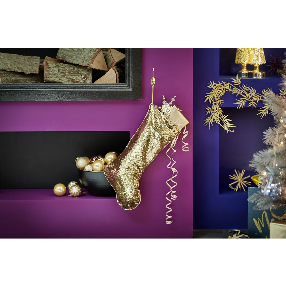 Wilko Cocktail Kisses Gold Sequinned Christmas Stocking Image 4