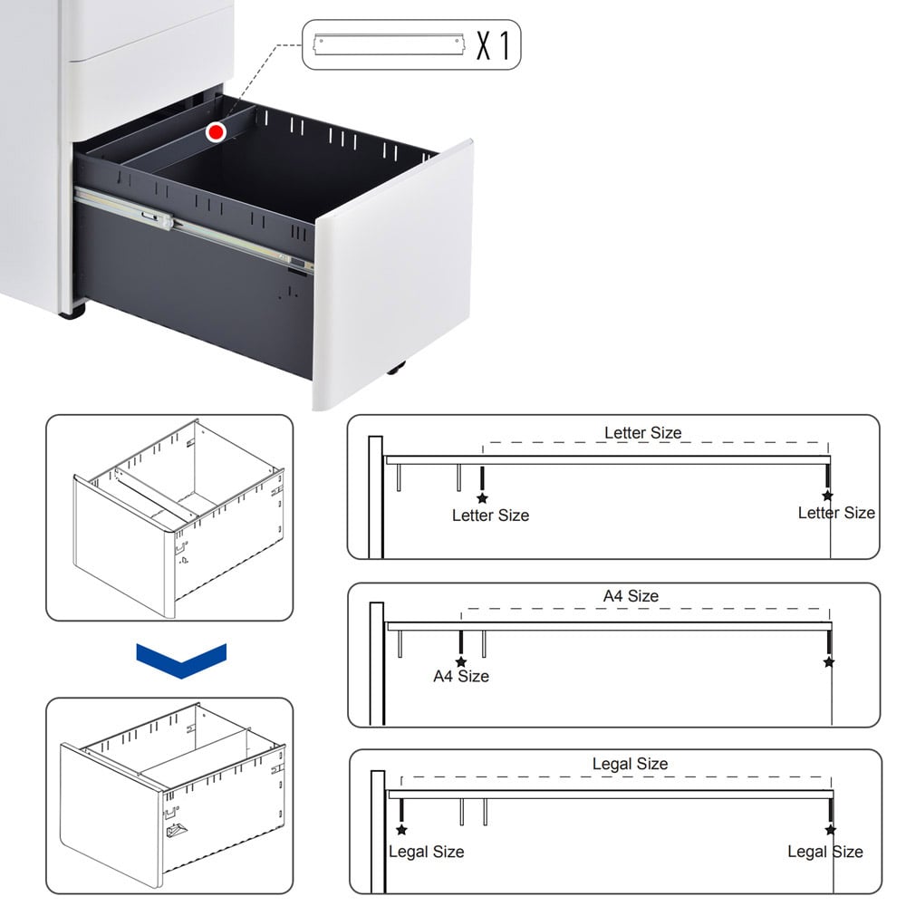 Vinsetto White 3 Drawer Filing Cabinet Image 3