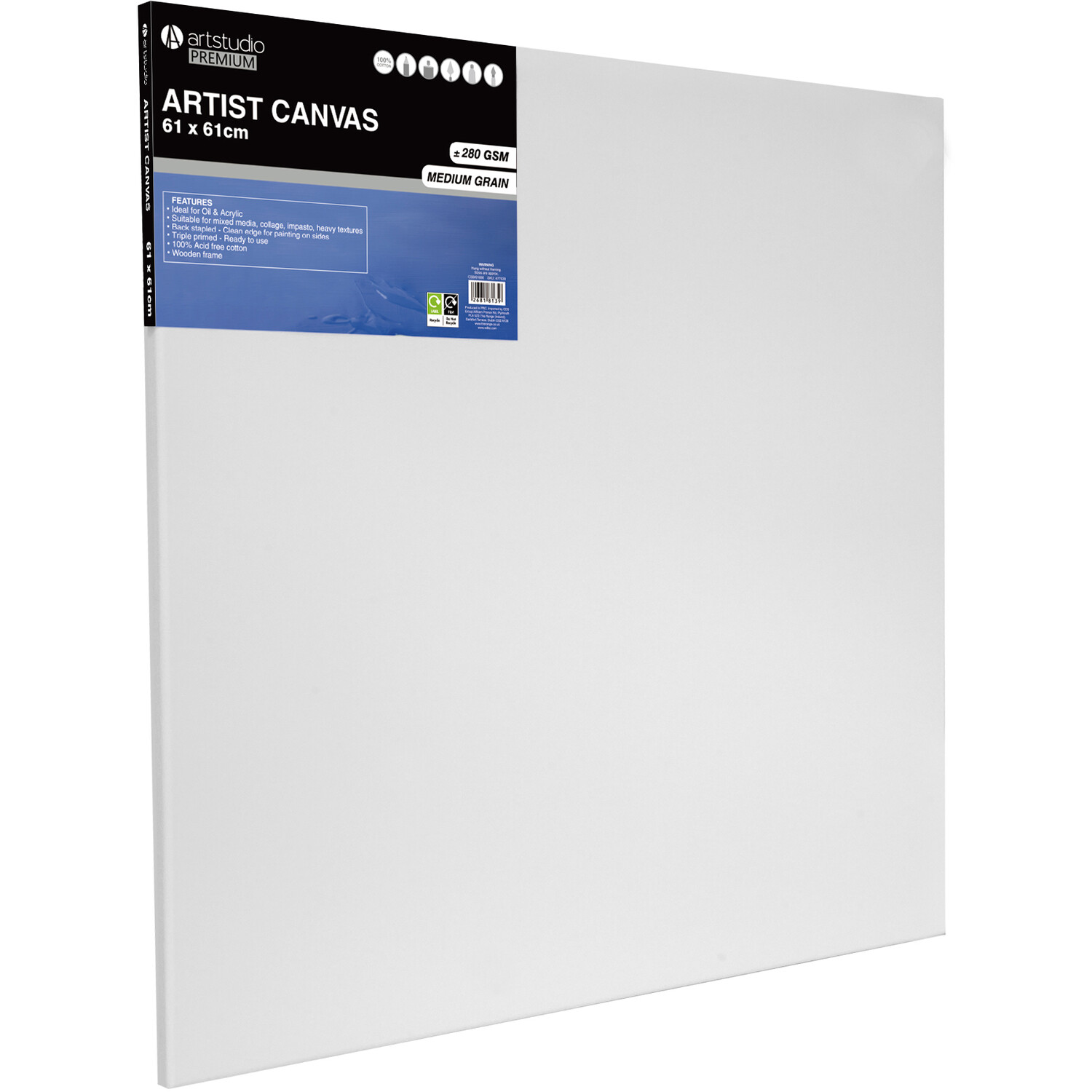 Plain Stretched Canvas White 61 x 61cm Image 2