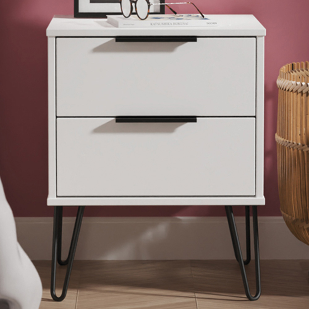 Crowndale Hong Kong 2 Drawer Matt White Compact Bedside Cabinet Ready Assembled Image 1