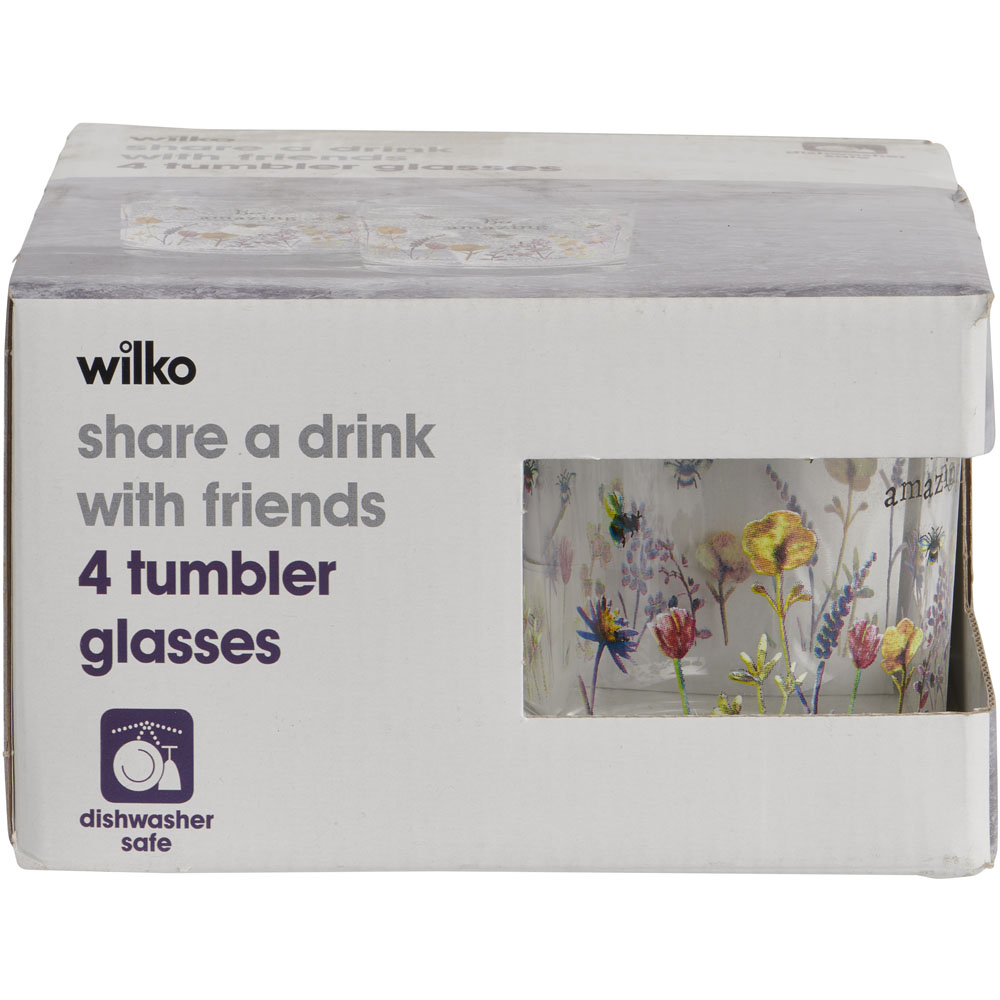 Wilko Bumble Bee Floral Glass Tumbler 4 Pack Image 5