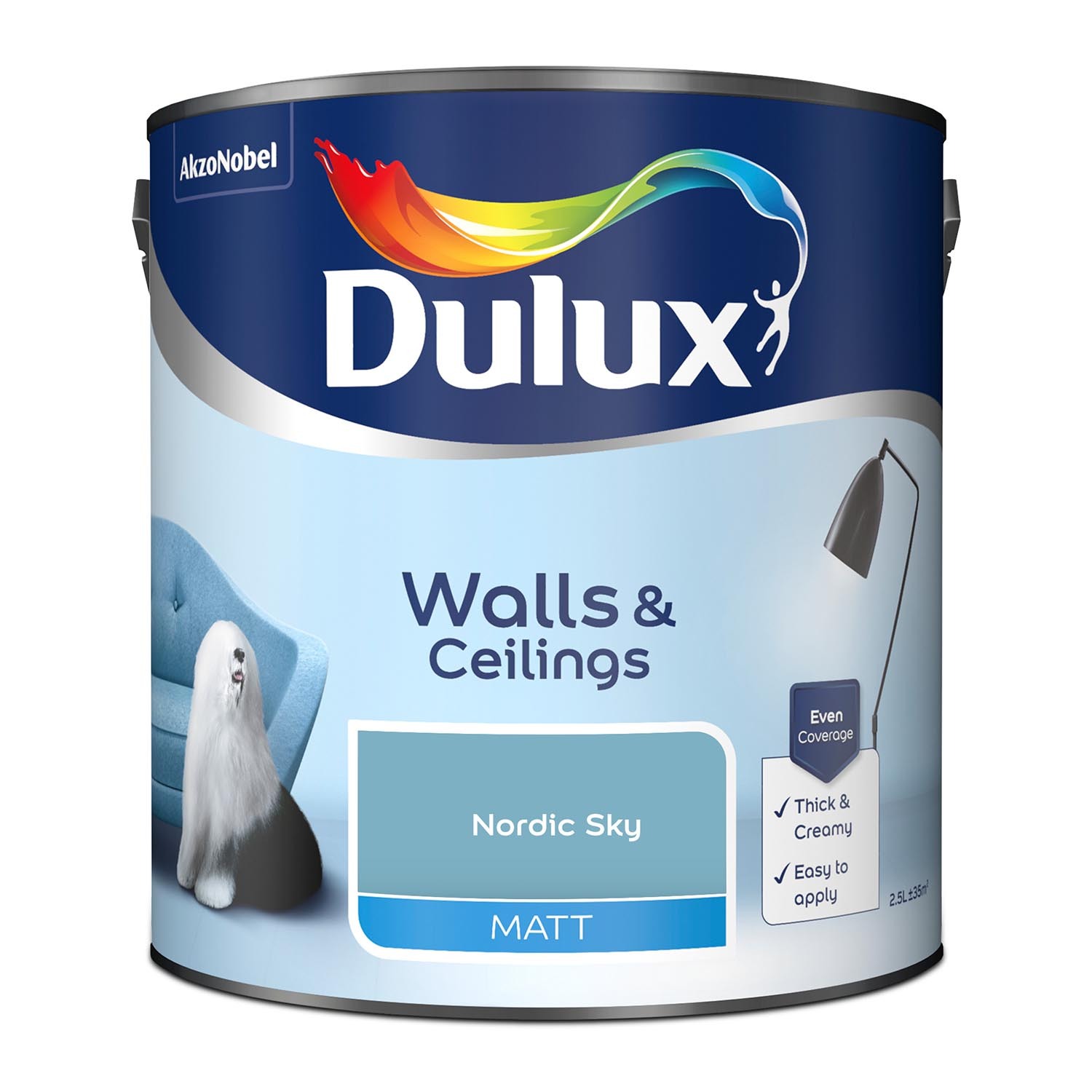 Dulux Walls & Ceilings Nordic Sky Matt Emulsion Paint 2.5L Image 2