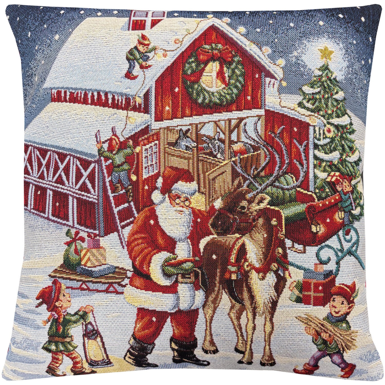 Christmas Scene Tapestry Cushion Red Image 1