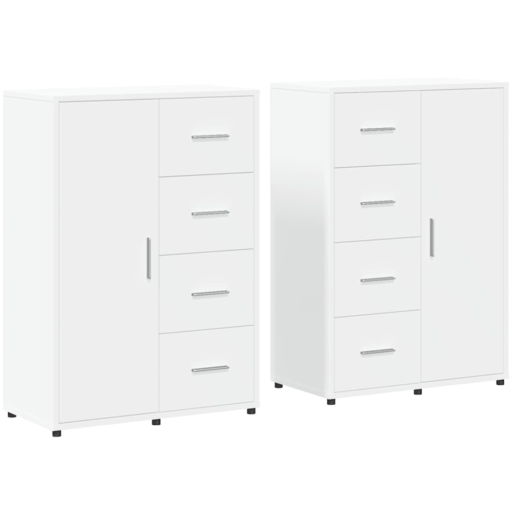 vidaXL Single Door 4 Drawer White Sideboard Set of 2 Image 2
