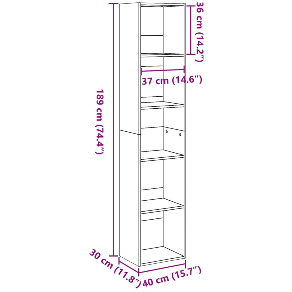 vidaXL 5 Shelf Artisan Oak Bookcase Image 9