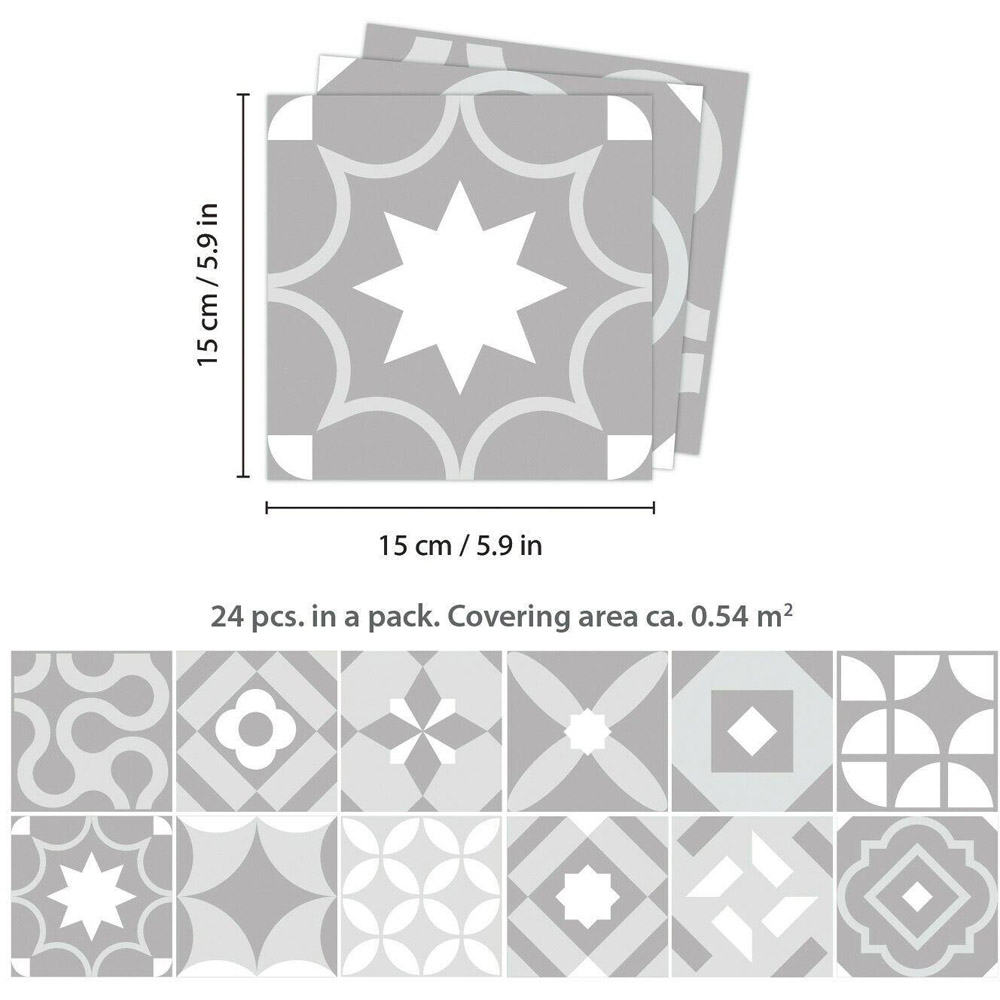 Walplus Campbell Cement Light Grey Retro Tile Sticker 24 Pack Image 6