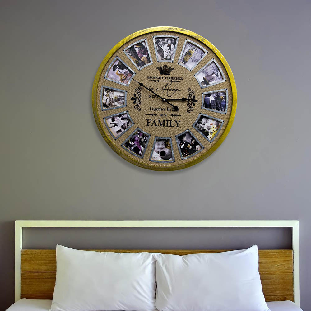 WALPLUS Family Photo Frame Timber Wall Clock 60cm Image 4