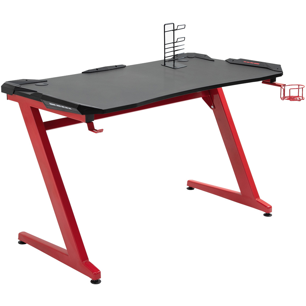 Portland Ergonomic Gaming Desk with Cup Holder Black and Red Image 2