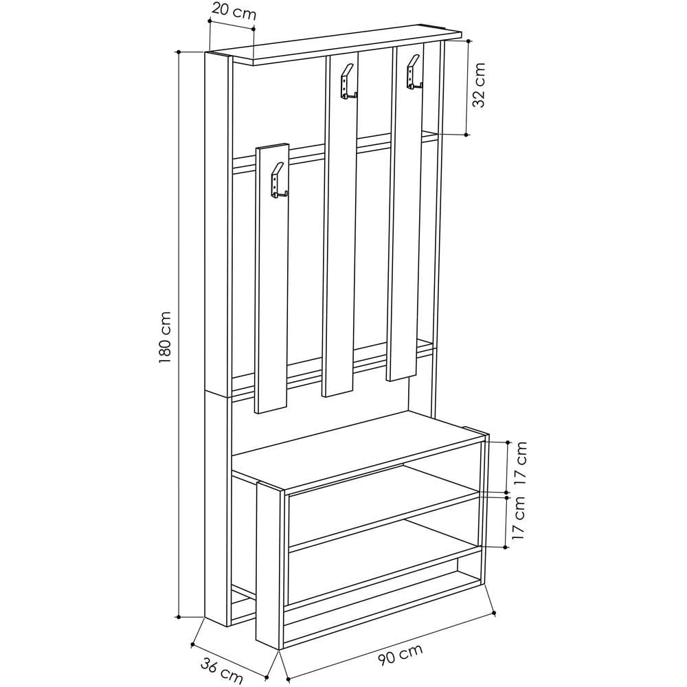 Decortie Chester 5 Shelf Mocha Grey and Anthracite Grey Hallway Coat Rack with Shoe Stand Image 4