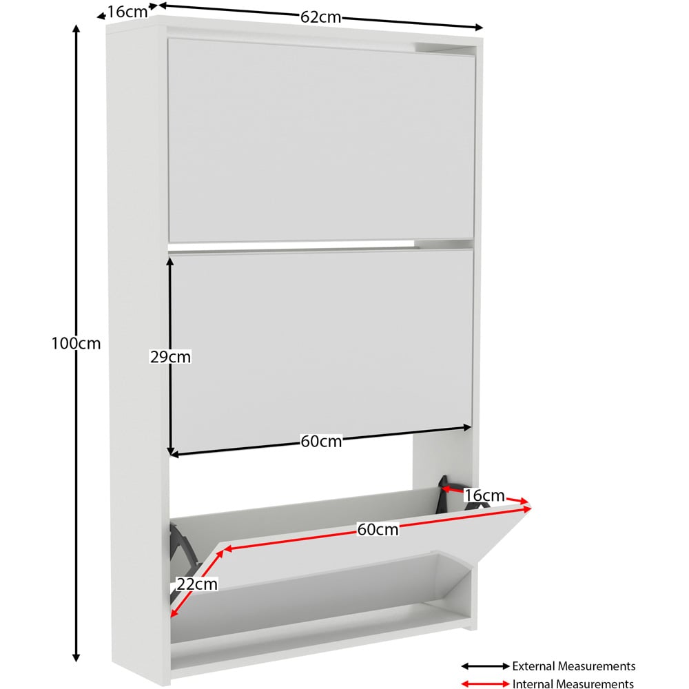 Home Vida Welham White 3-Drawer Mirrored Shoe Cabinet Rack Image 8