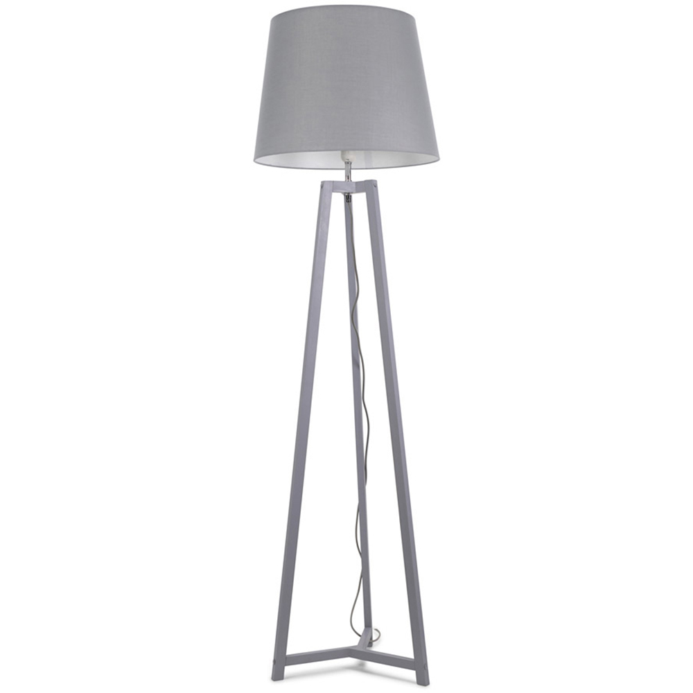 ValueLights Lottie Grey Fabric Tapered Shade Grey Wood Tripod LED Floor Lamp Image 1