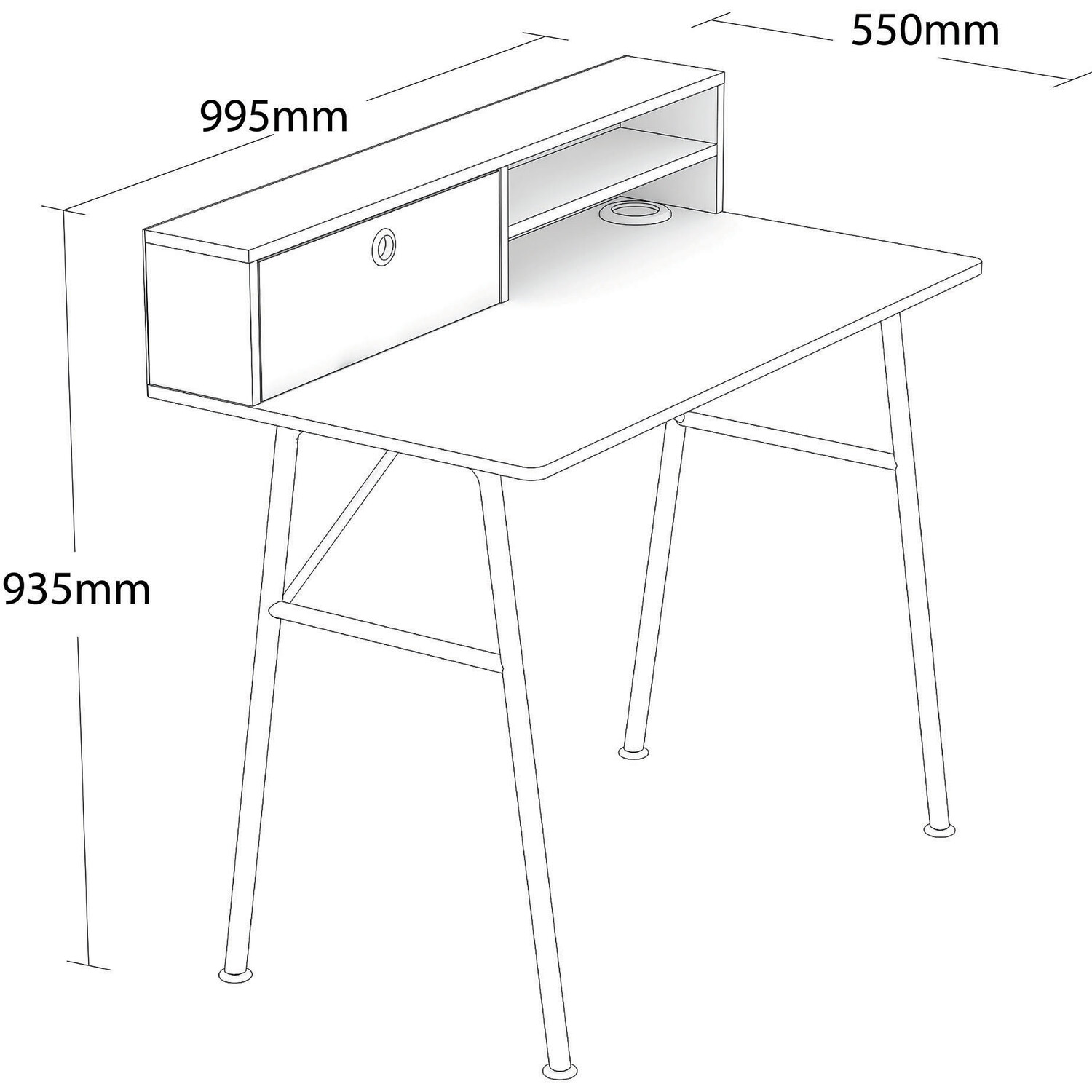 Industrial Single Drawer Oak and Black Study Desk Image 3