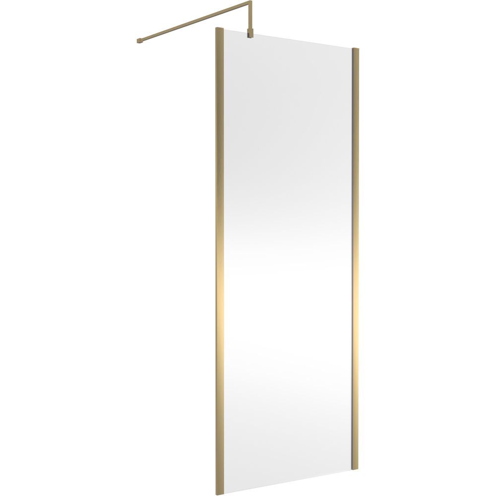 nuie Brushed Brass Outer Framed Wetroom Screen with Support Bar 1850 x 800mm Image 1