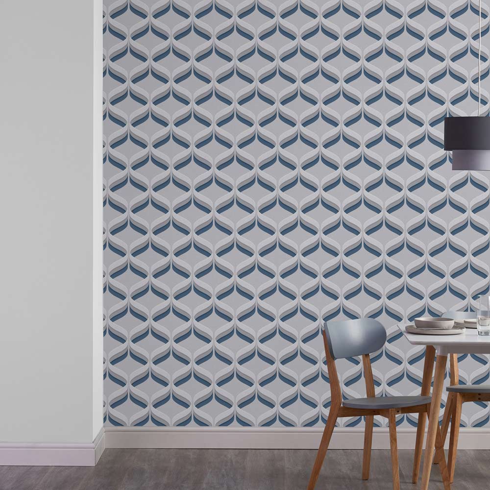 Fresco Retro Ogee Navy Wallpaper Image 3