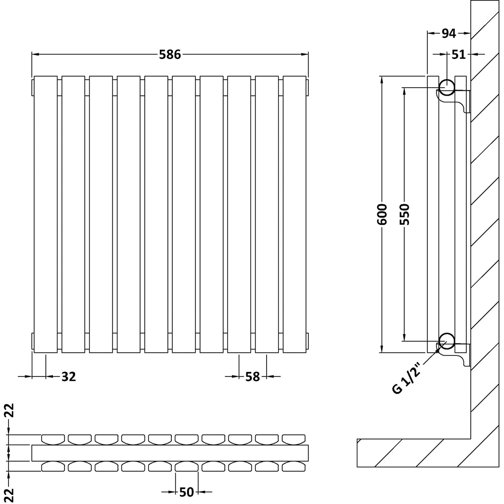 nuie Sloane Horizontal Satin White Double Panel Radiator 600 x 586mm Image 3