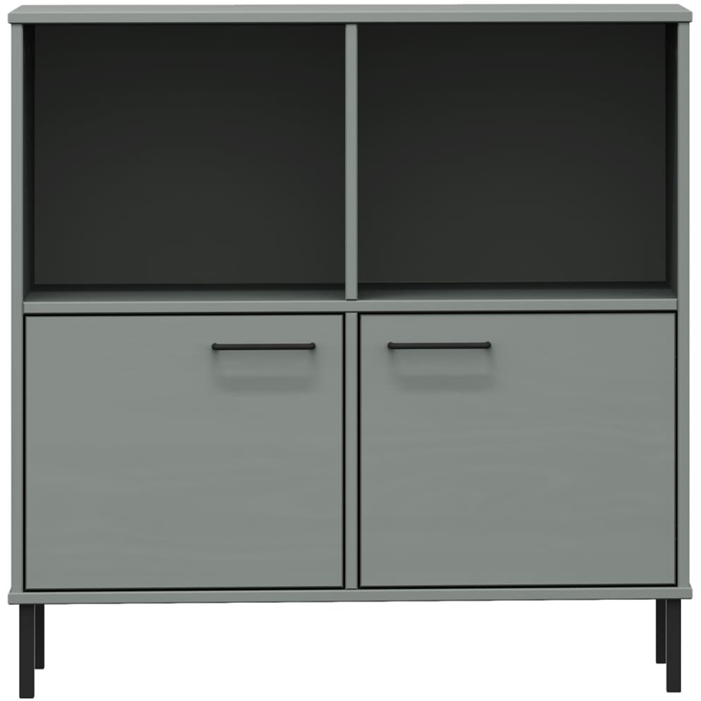 vidaXL Oslo 2 Door 2 Shelf Grey Solid Pine Wood Bookcase Image 4