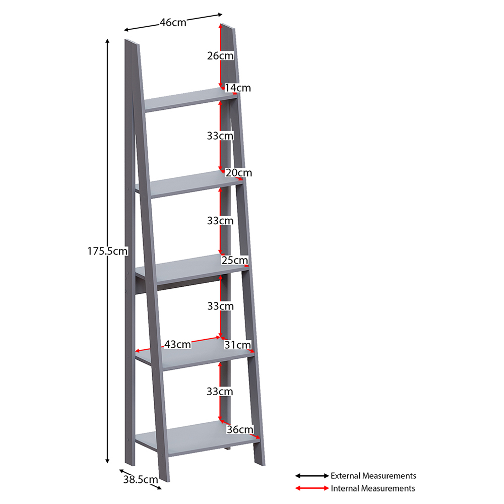 Vida Designs Bristol 5 Shelf Grey Ladder Bookcase Image 6