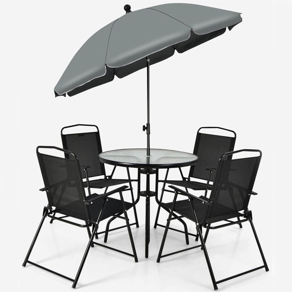 Costway 4 Seater Garden Dining Set with Umbrella Hole Black Image 2