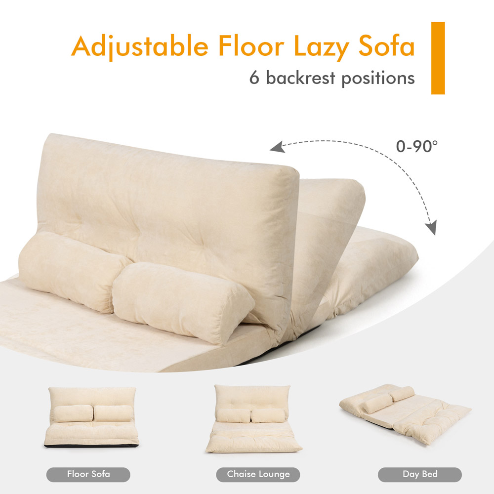 Costway Beige Convertible Floor Sofa Bed with Waist Pillows Image 5