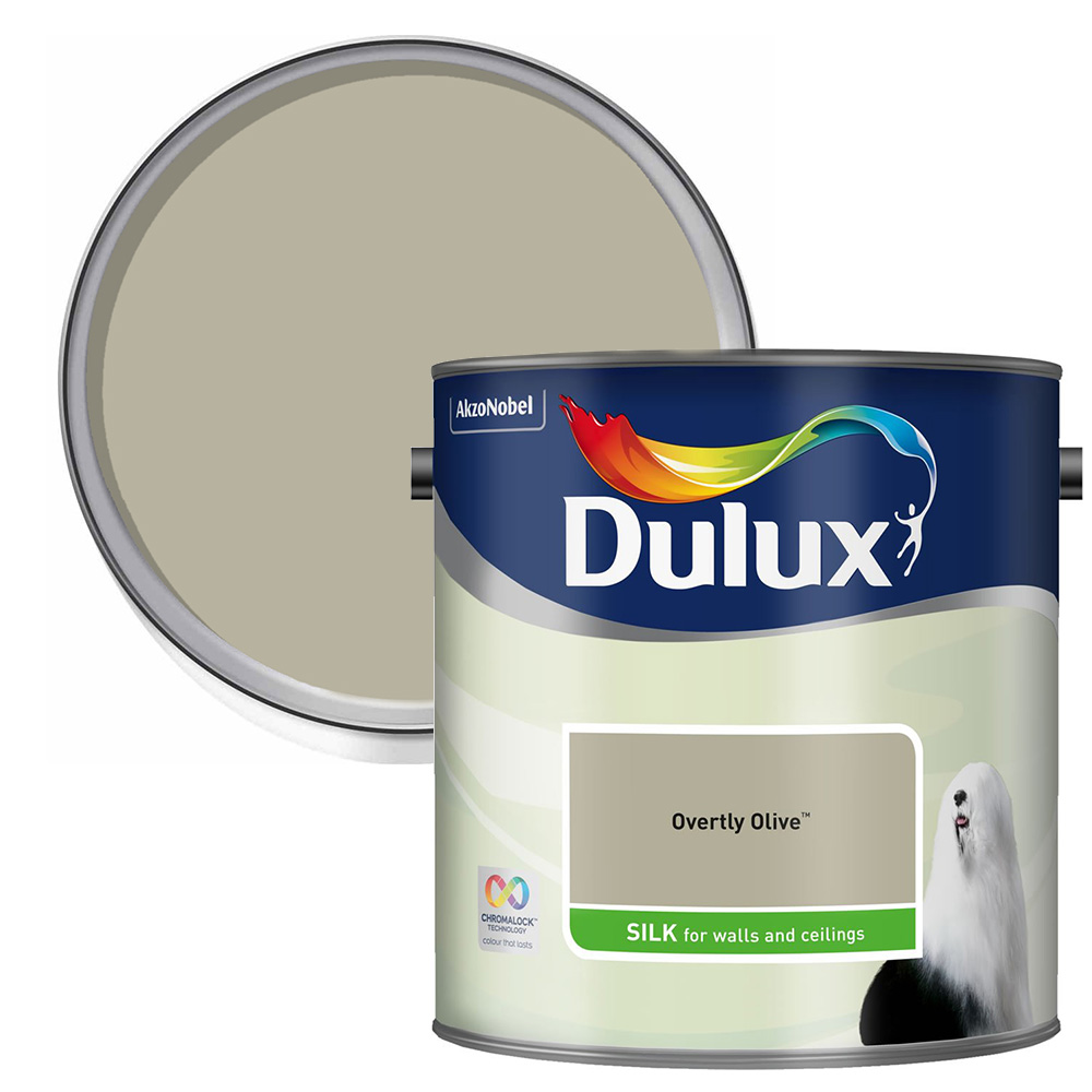 Dulux Walls & Ceilings Overtly Olive Silk Emulsion Paint 2.5L Image 1