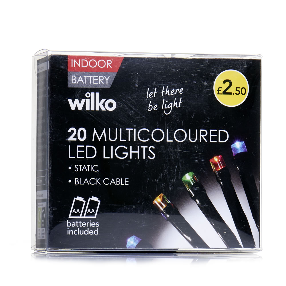 Wilko 20 Multicoloured Battery-Operated Christmas Lights with Black Cable Image 2