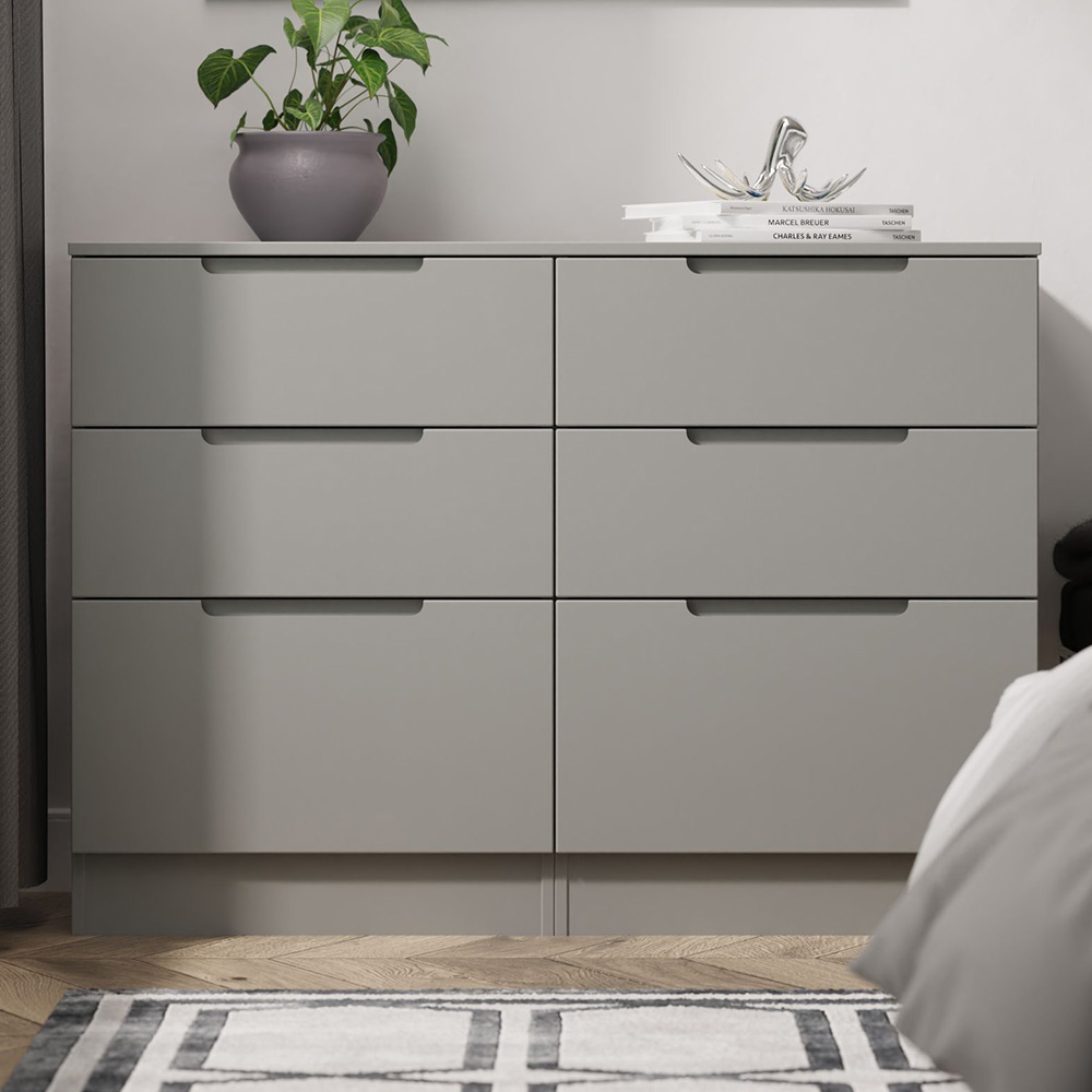 Crowndale Milan 6 Drawer Dusk Grey Wide Chest of Drawers Ready Assembled Image 1
