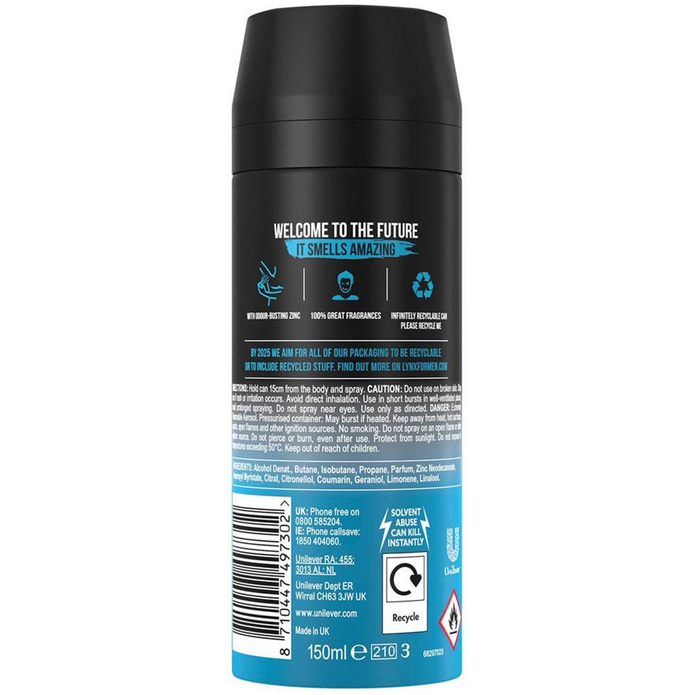 Lynx Ice Chill Iced Mint and Lemon 48H Protection Deodorant Body Spray 150ml 30 Pack Image 3