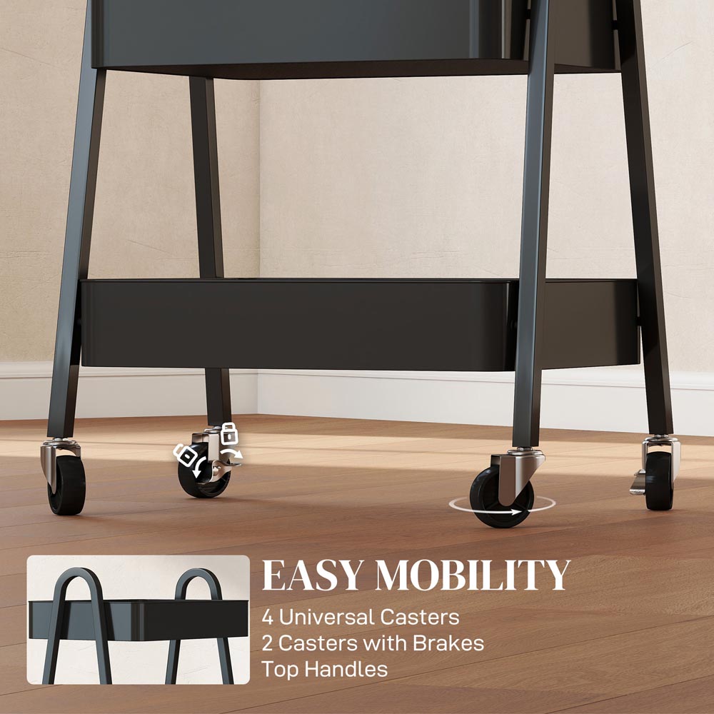 HOMCOM 3-Tier Black Kitchen Storage Trolley Image 7