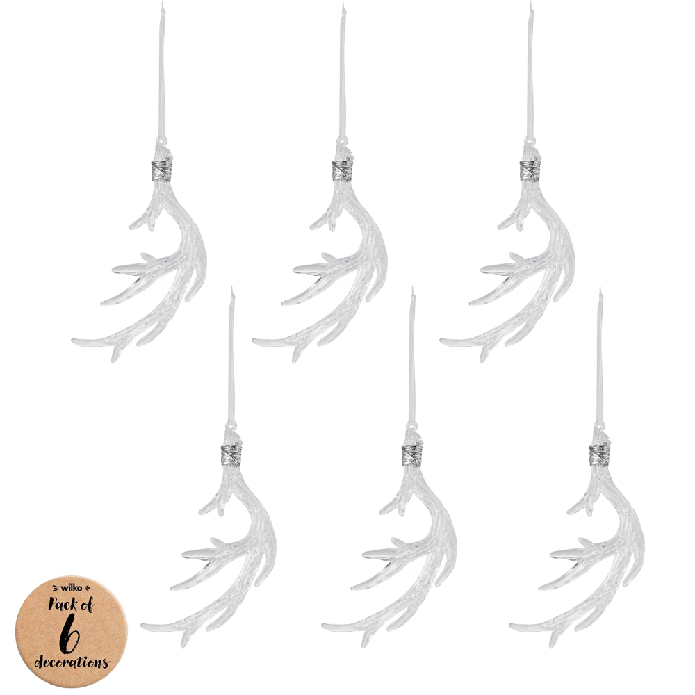 Wilko Glitters Clear Antler Ornament 6 Pack Image 1